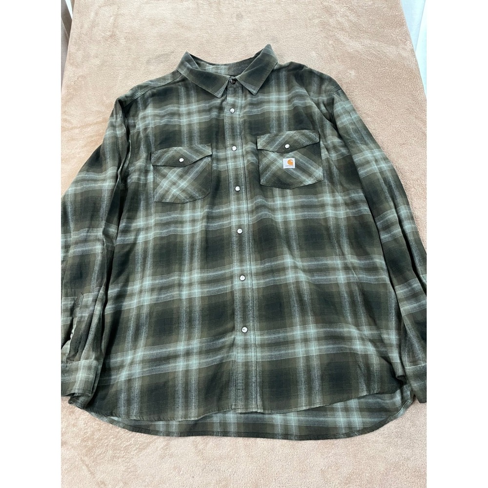 Carhartt Rugged Flex Flannel Shirt Men Size 3XL Green Plaid Snap Button L/S EUC